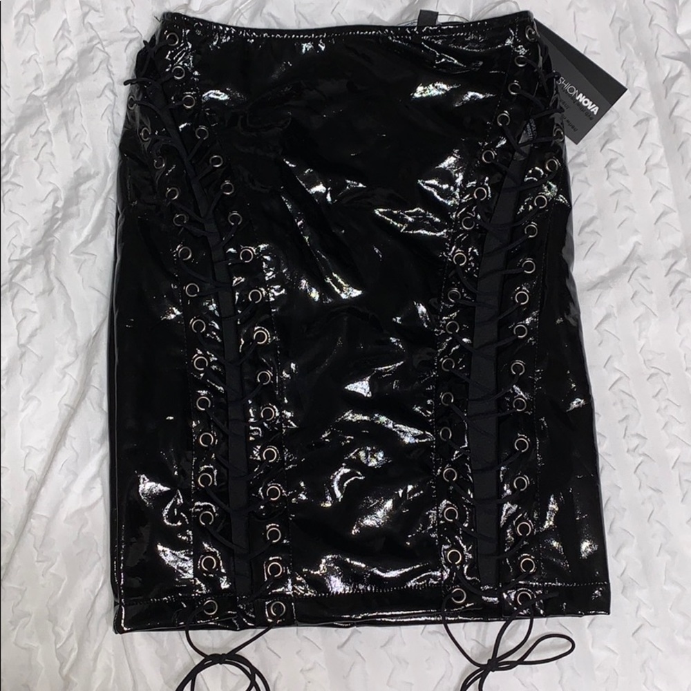 Black Latex Leather Skirt